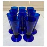 Set of Ten Cobalt Blue Footed Champagne or Parfait Glasses