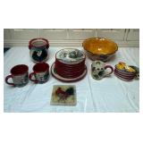 Yellow Talavera Hand Painted Rooster Serving and Tableware Collection