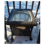 Outdoor Wicker Patio Chair & Rocker with Glass Top Side Table Set