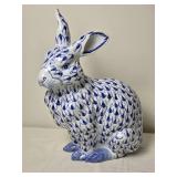 Hand Painted Blue and White Ceramic Rabbit Figurine