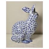 Hand Painted Blue and White Ceramic Rabbit Figurine