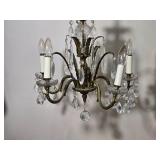 Antique Style Brass and Crystal Five Light Chandelier
