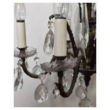 Antique Style Brass and Crystal Five Light Chandelier