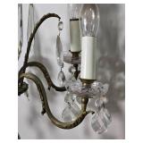 Antique Style Brass and Crystal Five Light Chandelier