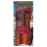 Traditional Mahogany Secretary Desk with Glass Door Upper Cabinet