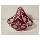 Ruby Red Cut Crystal Handled Basket Bowl