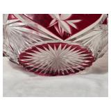 Ruby Red Cut Crystal Handled Basket Bowl