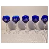 Set of Six Cobalt Blue Cut Crystal Stem Candleholders