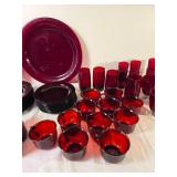 Cranberry Red Glass Dinnerware and Cup Collection