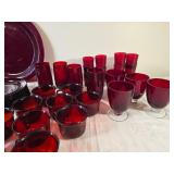 Cranberry Red Glass Dinnerware and Cup Collection