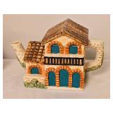Three House Form Ceramic Teapots with Mixed Roof Colors
