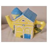 Three House Form Ceramic Teapots with Mixed Roof Colors