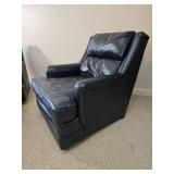 Navy Leather Lounge Chair Set with Ottoman