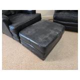 Navy Leather Lounge Chair Set with Ottoman