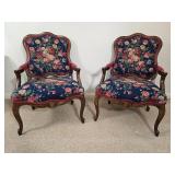 Pair of Floral Upholstered Wood Armchairs