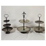Three Assorted Silver Tone Tiered Serving Stands
