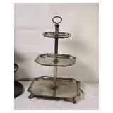 Two Tier Silver Tone Serving Stand and Rectangular Tiered Stand