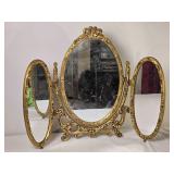 Ornate Gold Tone Triple Vanity Mirror