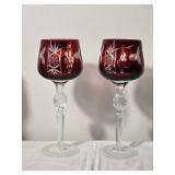 Set of 12 Hand Cut Ruby Crystal Goblets by Crystal Clear Industries Poland