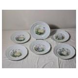 Set of 6 French Porcelain Cheese Plates CNP France Lierre Sauvage Pattern