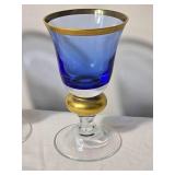 Set of Four Cobalt Blue Footed Goblets with Gold Band Detail