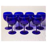 Set of Six Cobalt Blue Wine Glasses with Gold Rim