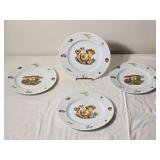 Set of Four Sigma Mushroom Scenes Porcelain Plates by N L Carter