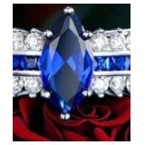 Stunning Marquise Cut Sapphire Cocktail/Engagement Ring in 18K White Gold Plated