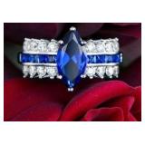 Stunning Marquise Cut Sapphire Cocktail/Engagement Ring in 18K White Gold Plated