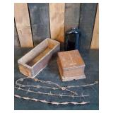 Antique Lot of wooden Boxes, Rare Barbed Wire and More!!