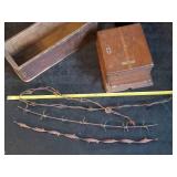 Antique Lot of wooden Boxes, Rare Barbed Wire and More!!