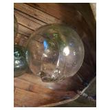 3 True Vintage Glass Blown Japanese Fishing Buoys with Basket