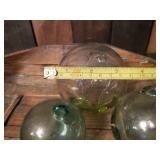 3 True Vintage Glass Blown Japanese Fishing Buoys with Basket