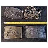 4 vintage Belt Buckles Schmidt Beer, Budweiser, Country Western, And Case Delta
