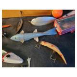 Fantastic Group of Fishing Lures and Spearing Decoys in beautiful Wood Box