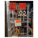 Large Collection of Unused Earrings and Display Rack