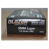 50 CCI Blazer Brass 9mm Luger 115 Gr FMJ Ammo