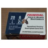 25 Federal Field & Range 20 Gauge 2-3/4" 6 Shot Shotshells