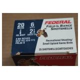 25 Federal Field & Range 20 Gauge 2-3/4" 6 Shot Shotshells