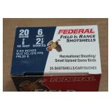 25 Federal Field & Range 20 Gauge 2-3/4" 6 Shot Shotshells