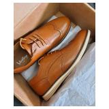 Tan Leather Wingtip Oxford Dress Shoes - Lace-Up, Brogue Detailing Size 9.5