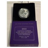 2022 National Purple Heart Hall of Honor Proof SILVER Dollar - original package with COA