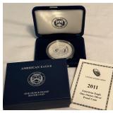 2011 W-American Eagle One Ounce Proof SILVER Bullion Dollar Coin - original package with COA