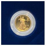 1996 W-OneTenth Ounce Proof Five Dollar Gold Bullion Coin - original package with COA