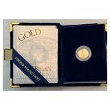 1996 W-OneTenth Ounce Proof Five Dollar Gold Bullion Coin - original package with COA