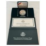 1999 P-Yellowstone National Park Proof SILVER Dollar - original package with COA