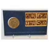 1972 George Washington American Revolution Bicentennial Commemorative Coin (& stamps!) - Just the plastic case and coin, with some fire damage