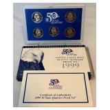 1999 State Quarters Proof Set (5 coins DE, PA, NJ, GA, CT) - original package with COA