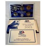 2003 State Quarters Proof Set (5 coins IL, AL, ME, MO, AR) - original package with COA