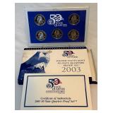 2003 State Quarters Proof Set (5 coins IL, AL, ME, MO, AR) - original package with COA